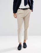 Asos Wedding Skinny Crop Smart Pants In Stone Textured Linen Blend - Stone