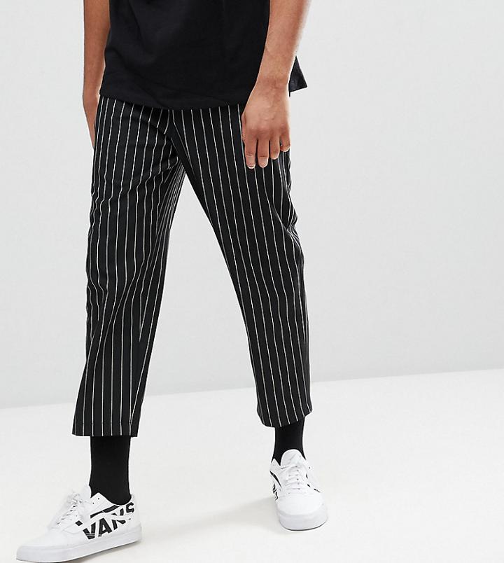 Reclaimed Vintage Inspired Tall Relaxed Cropped Pants In Stripe - Black