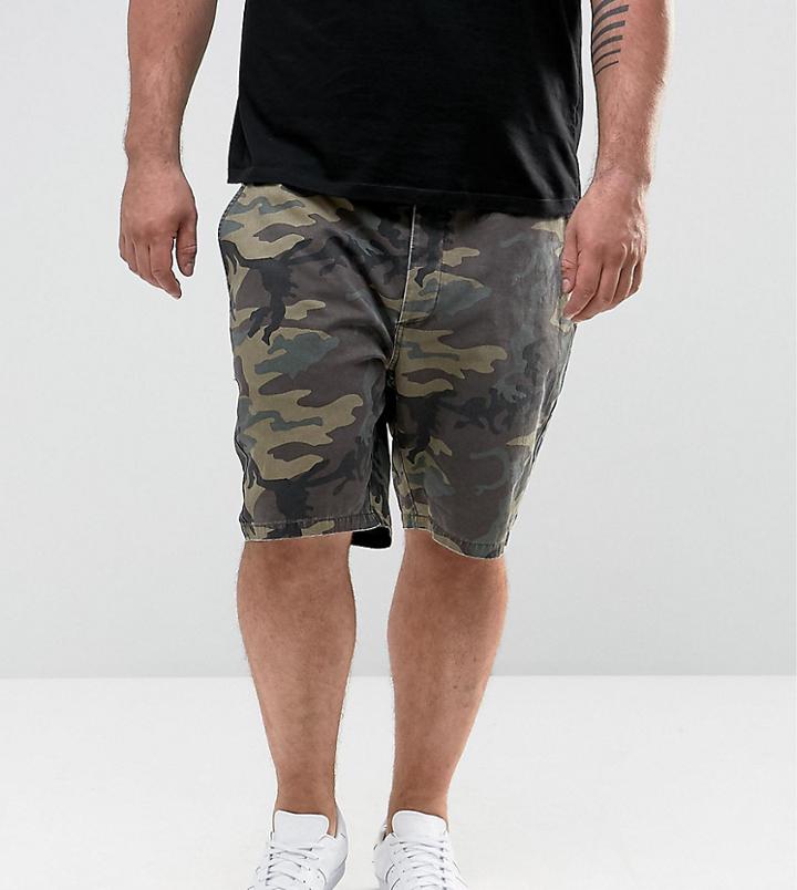 Asos Plus Slim Chino Shorts In Camo Print - Green