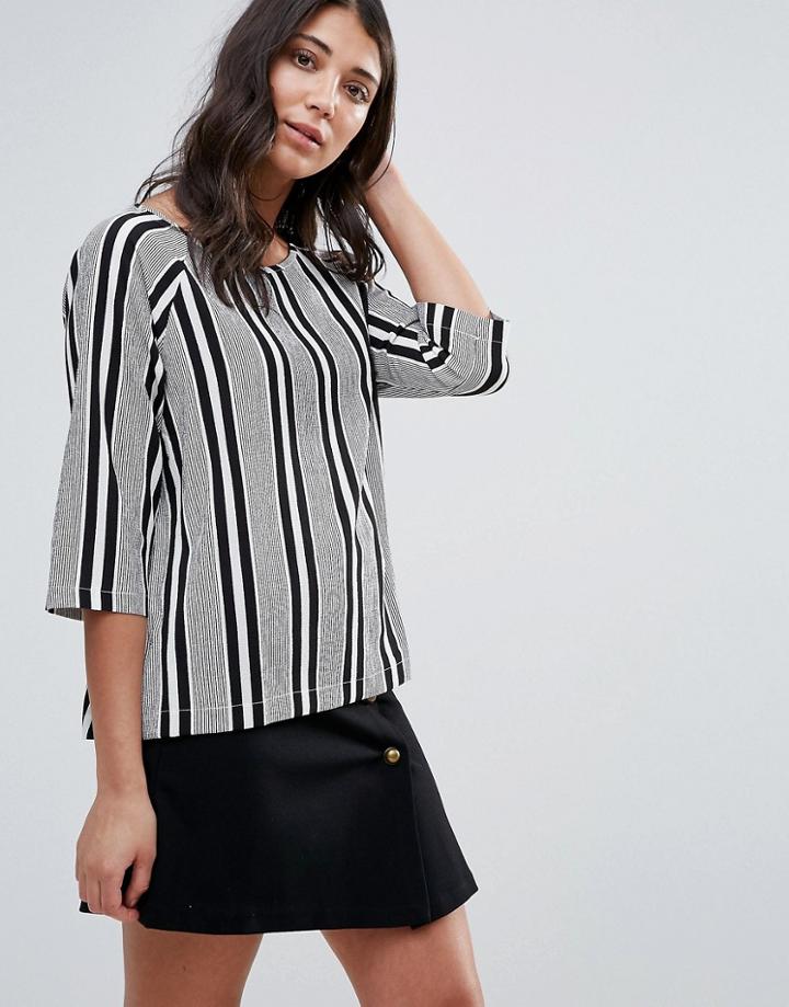 Only Eva 3/4 Sleeve Boxy Stripe Top - Gray