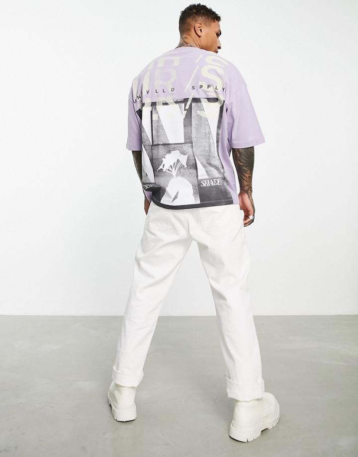 Asos Unrvlld Spply Oversized T-shirt With Graphic Print In Mauve-purple