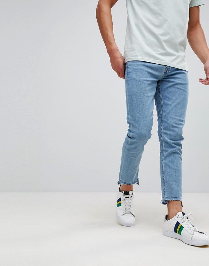 Only & Sons Skinny Fit Jeans With Raw Hem In Stretch - Blue