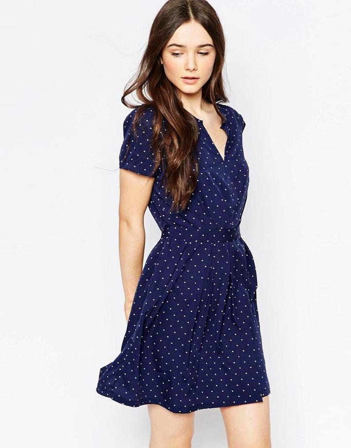 Vila Navy Polka Dot Skater Dress - Blue Print