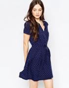 Vila Navy Polka Dot Skater Dress - Blue Print