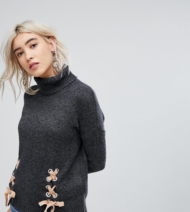 Urban Bliss Lace Up Turtleneck Knitwear-gray