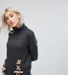 Urban Bliss Lace Up Turtleneck Knitwear-gray
