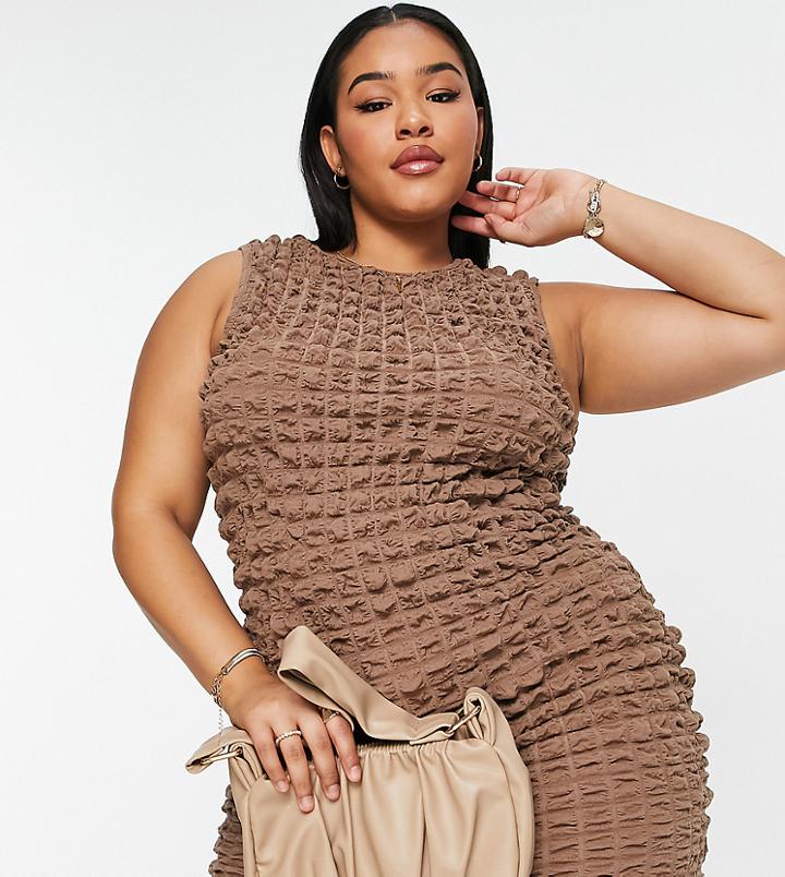 Asos Design Curve Racer Front Mini Tank Dress In Brown Bubble Texture