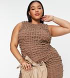 Asos Design Curve Racer Front Mini Tank Dress In Brown Bubble Texture