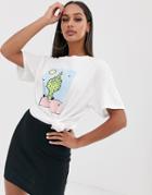 New Love Club Cactus Graphic T-shirt In Boyfriend Fit-white