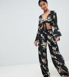 New Look Petite Floral Wide Leg Pants-black