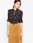 See By Chloe Pussybow Blouse In Heart Print - Black