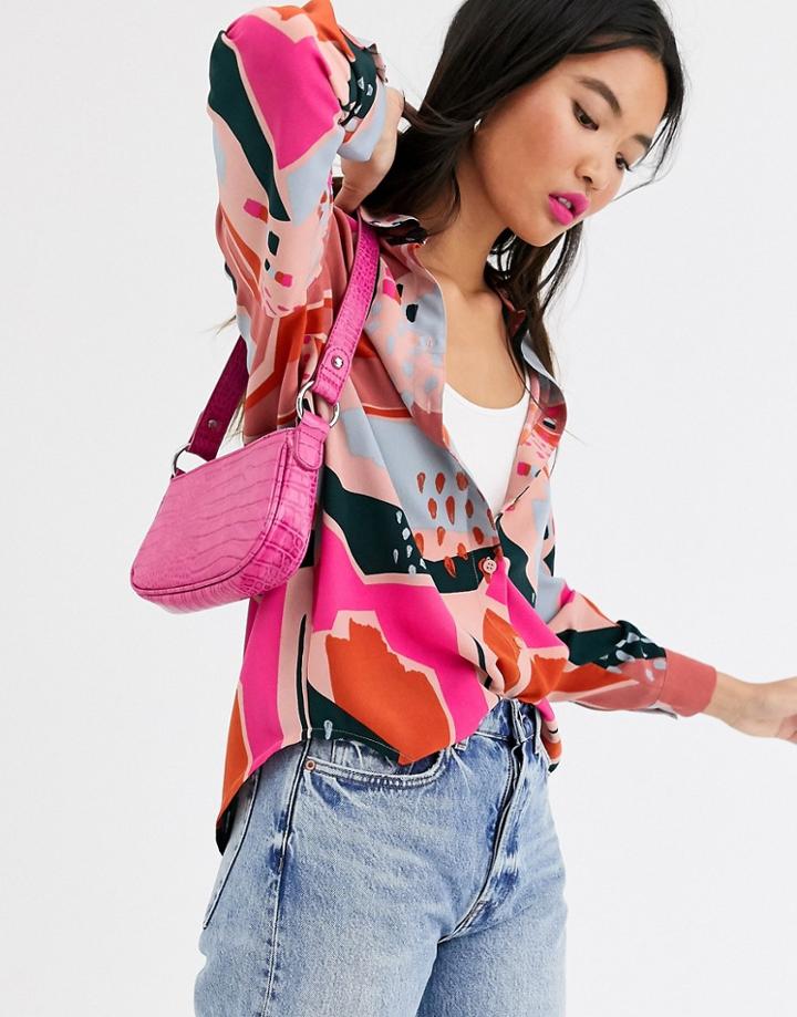 Monki Geometric Print Oversized Blouse In Pink