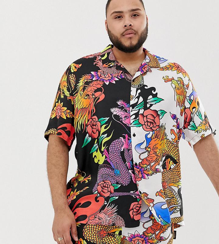 Jaded London Festival Two-piece Half And Half Shirt In Dragon Print - Black