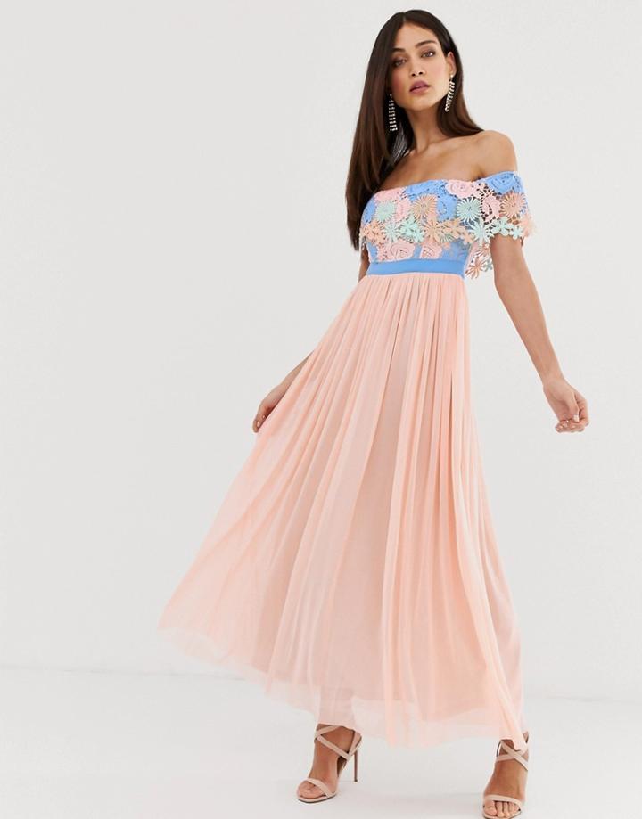 Forever U Bardot Maxi Dress With Lace Trim