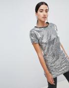 Lasula Sequin Longline T-shirt - Pink