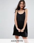 Asos Petite Cami Smock Dress With Button Placket - Black