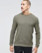 Asos Cable Knit Sweater With Rib Detail - Sludge Green