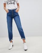 Stradivarius Str 4 Button Mom Fit Jean - Blue