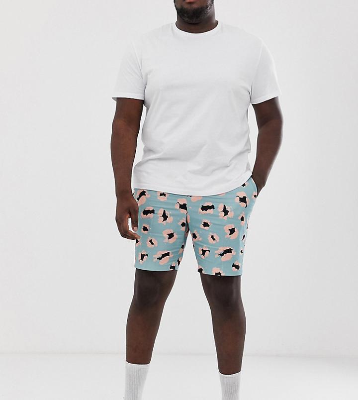 Asos Design Plus Skinny Smart Shorts In Blue Leopard Print