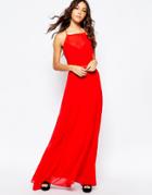 Fallen Star Maxi Dress With Sheer Panel - Deep Red