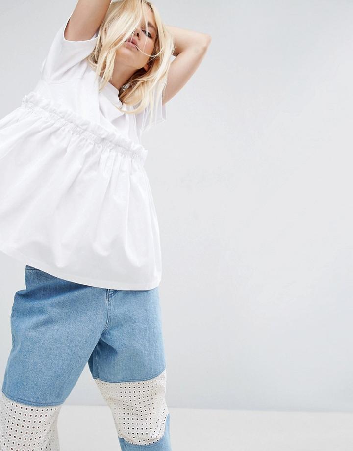Asos White Contrast Woven Seam T-shirt - White