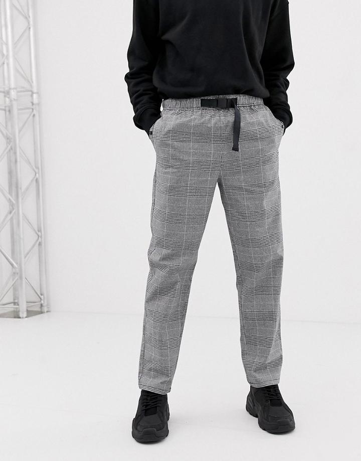 Asos Design Relaxed Pants In Gray Check With Utility Belt - Gray