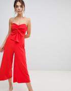 New Look Bow Front Strapless Jumpsuit - Red