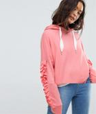 Only Ruffle Sleeve Hoodie - Red