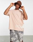 Asos Dark Future Oversized T-shirt With Seam Overlap Logo Print In Beige-neutral
