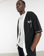 Asos Dark Future Oversized Mesh Zip Through Baseball T-shirt In Black With Logo Prints-grey