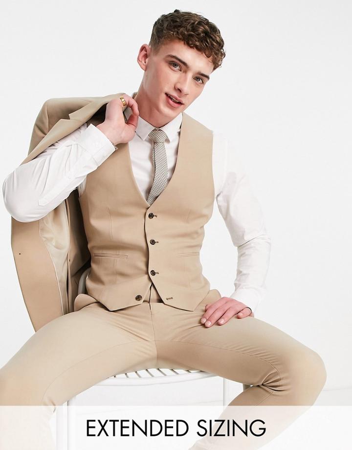 Asos Design Super Skinny Suit Vest In Camel-neutral