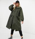 Asos Design Maternity Rain Parka In Khaki-green