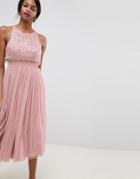 Asos Design Embellished Droplet Midi Dress - Pink