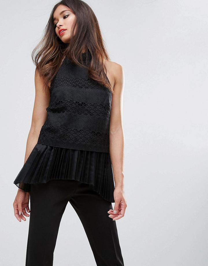 Isla Edie Pleated Layer Halterneck Top - Black