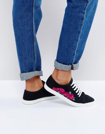 Kaltur Floral Embroidery Lace Up Sneaker - Black