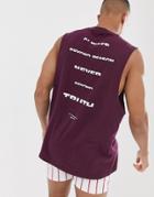Asos Design Relaxed Sleeveless T-shirt With Back Text Print-purple