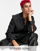 Asos Design Satin Shirt With Volume Blouson Sleeves In Recycled Polyester In Black - Black
