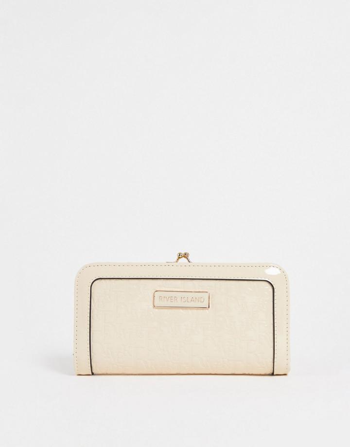 River Island Embossed Patent Wallet In Cream-white