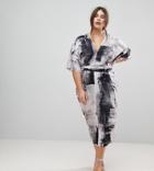 Asos Curve Kimono Dress In Abstract Print - Multi