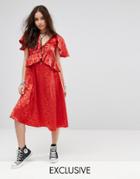 Reclaimed Vintage Inspired Midi Dress With Cape Detail - Red
