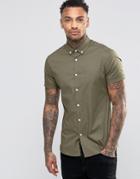 Asos Skinny Shirt In Burnt Olive With Button Down Collar - Green