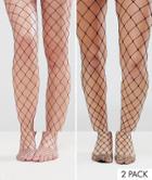 Asos 2 Pack Oversized Fishnet Tights In Black And Purple - Multi