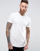 Only & Sons Super Longline T-shirt With Curved Hem & Faded Print Detail - White