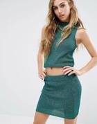 Noisy May High Neck Knitted Top With Lurex - Green