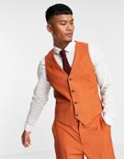 Harry Brown Wedding Skinny Fit Vest In Rust