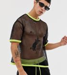 Reclaimed Vintage Festival Cropped Mesh T-shirt With Fluorescent Tipping - Black