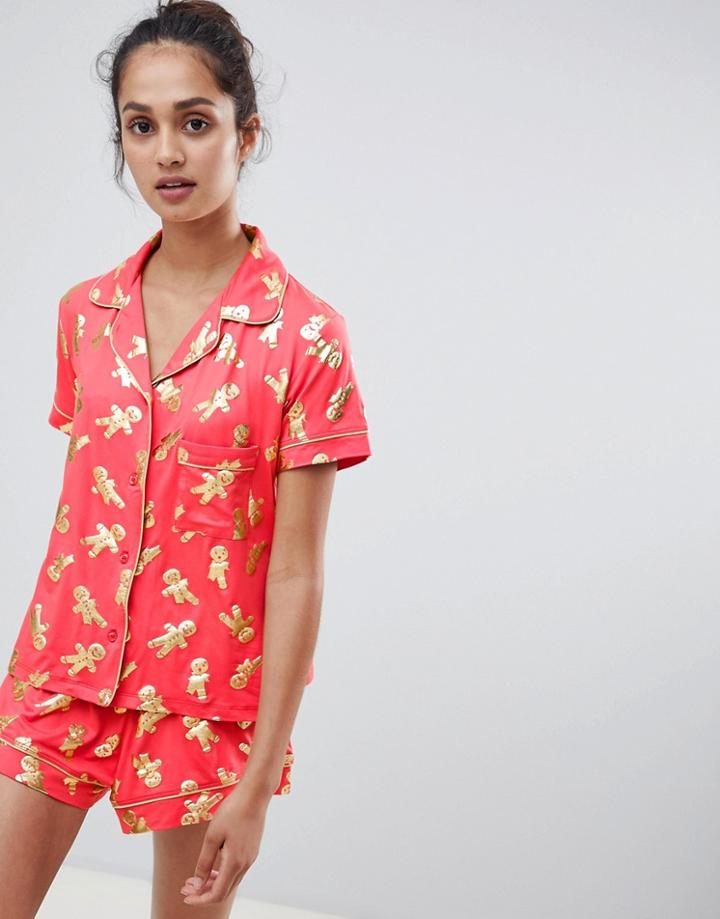 Chelsea Peers Foil Print Gingerbread Short Set - Red
