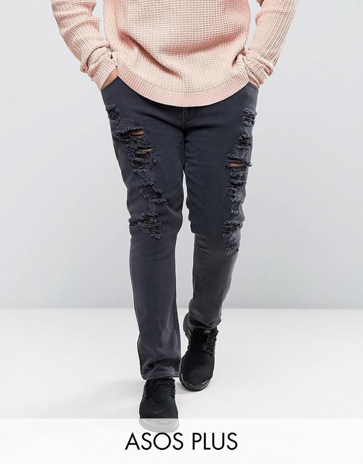 Asos Plus Super Skinny Jeans With Extreme Rips - Black