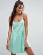 Asos Cami Smock Dress With Button Placket - Green