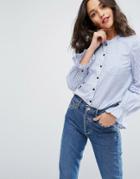 Vero Moda Frill Sleeve Button Down Shirt - Blue